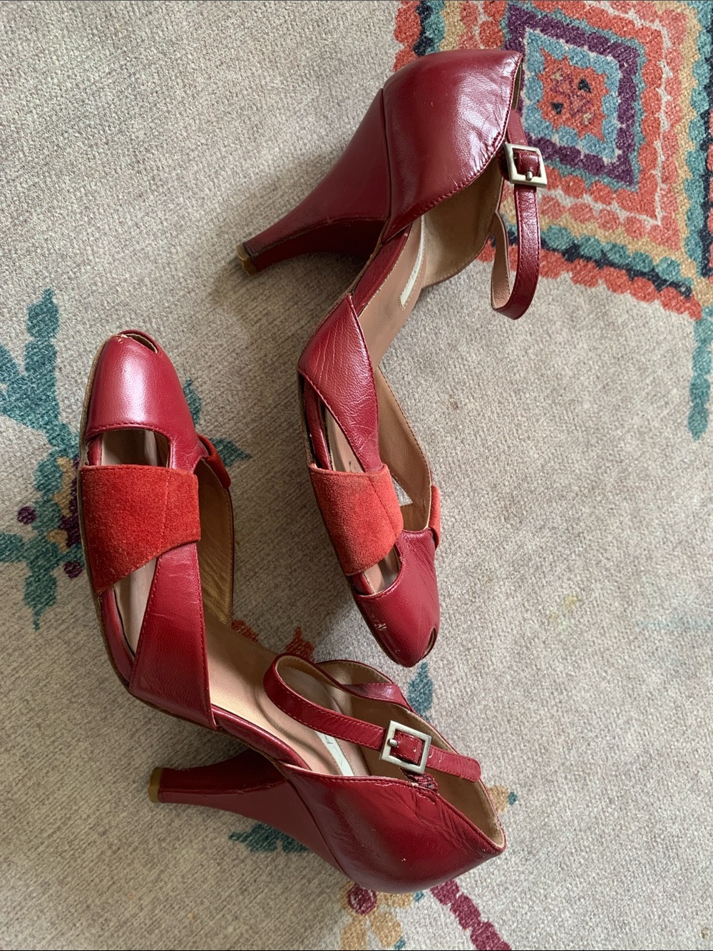 C Label Red Open-Toe Ankle Strap Heels - Picture 2 of 6